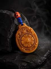 Tibetan Yak Bone Carved Jiugong Bagua Amulet Pendant