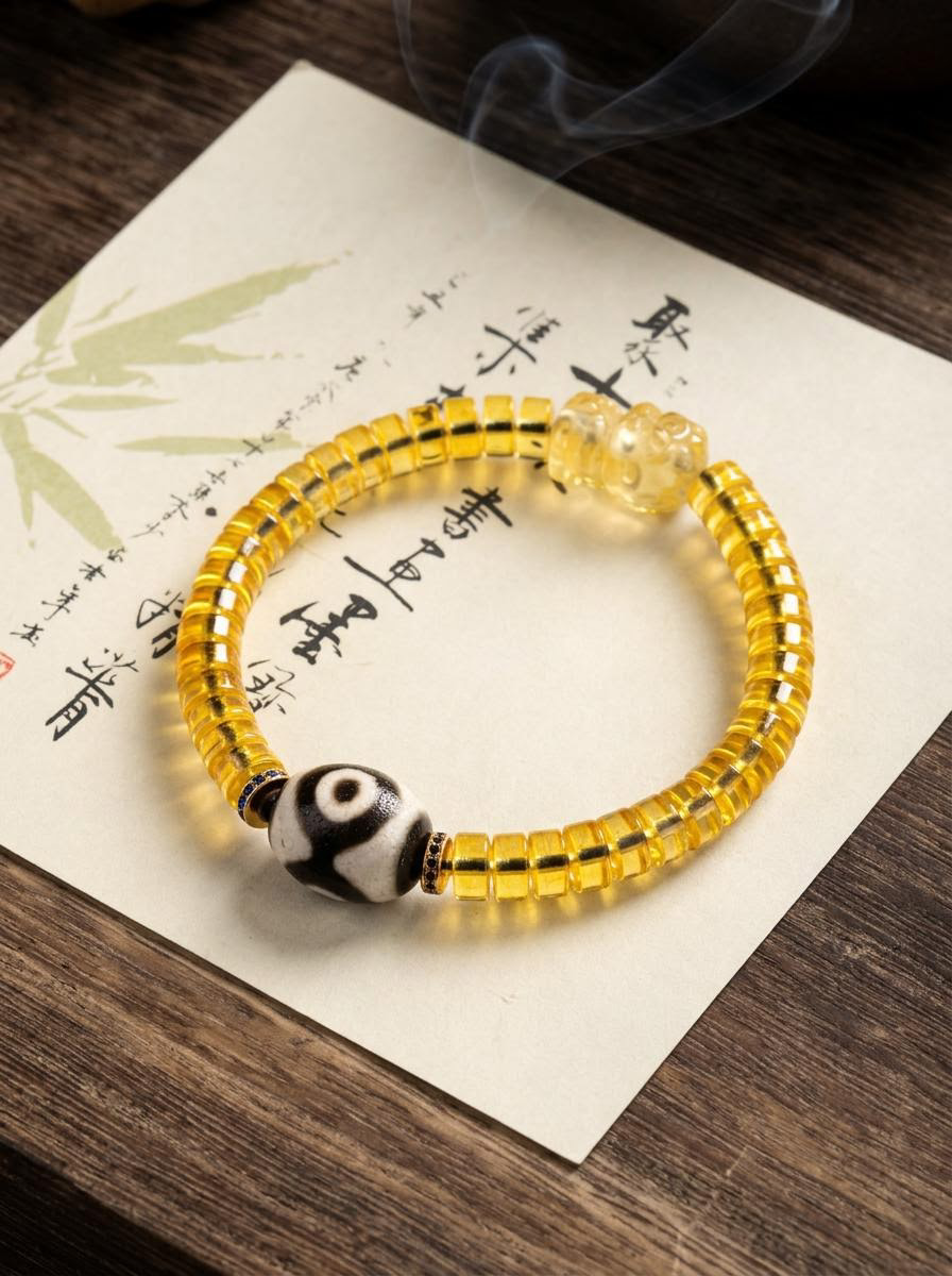 Tibetan 3-Eyed Dzi & Citrine Wealth Bracelet