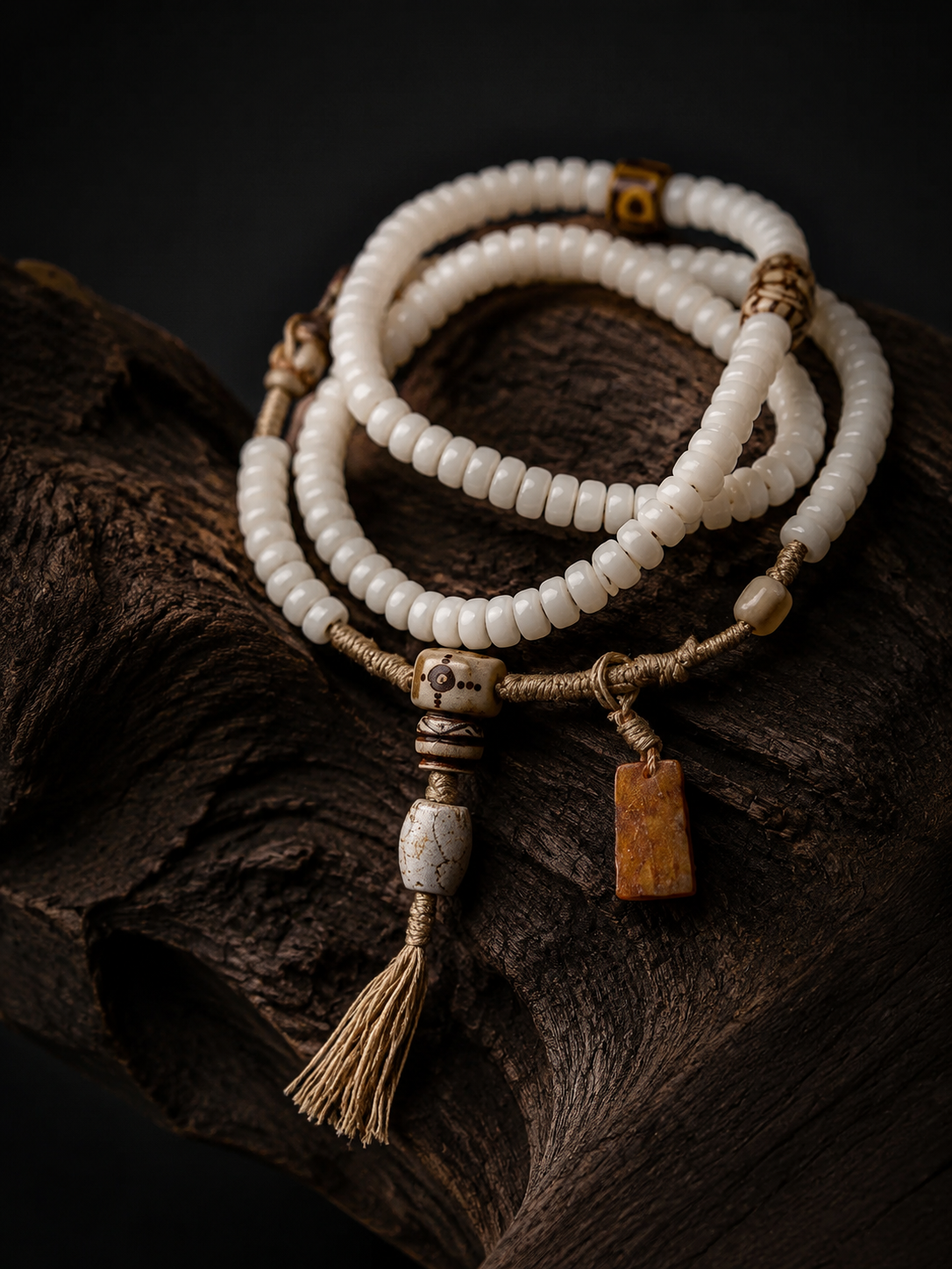 Tibetan 108 White Bodhi Root Mala Bracelet