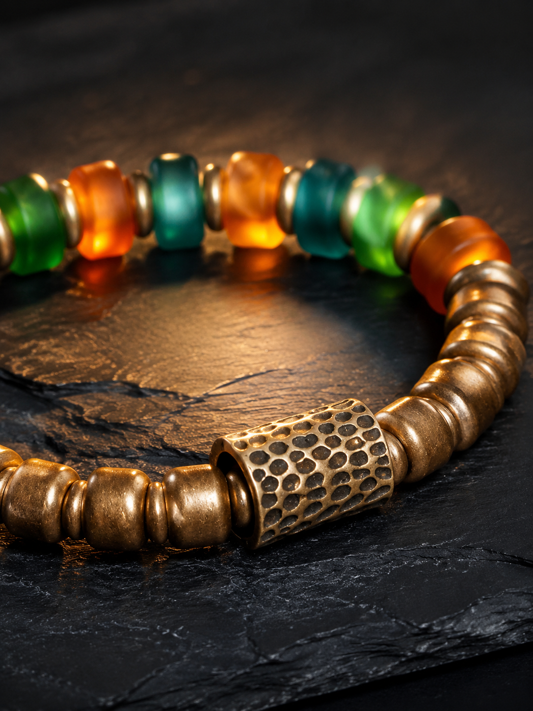 Vintage Tibetan Bronze & Ancient Glass Beaded Bracelet