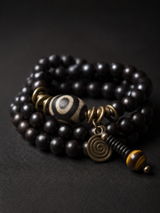 Handmade Tibetan Ebony Wood Dzi Bead Wrap Bracelet