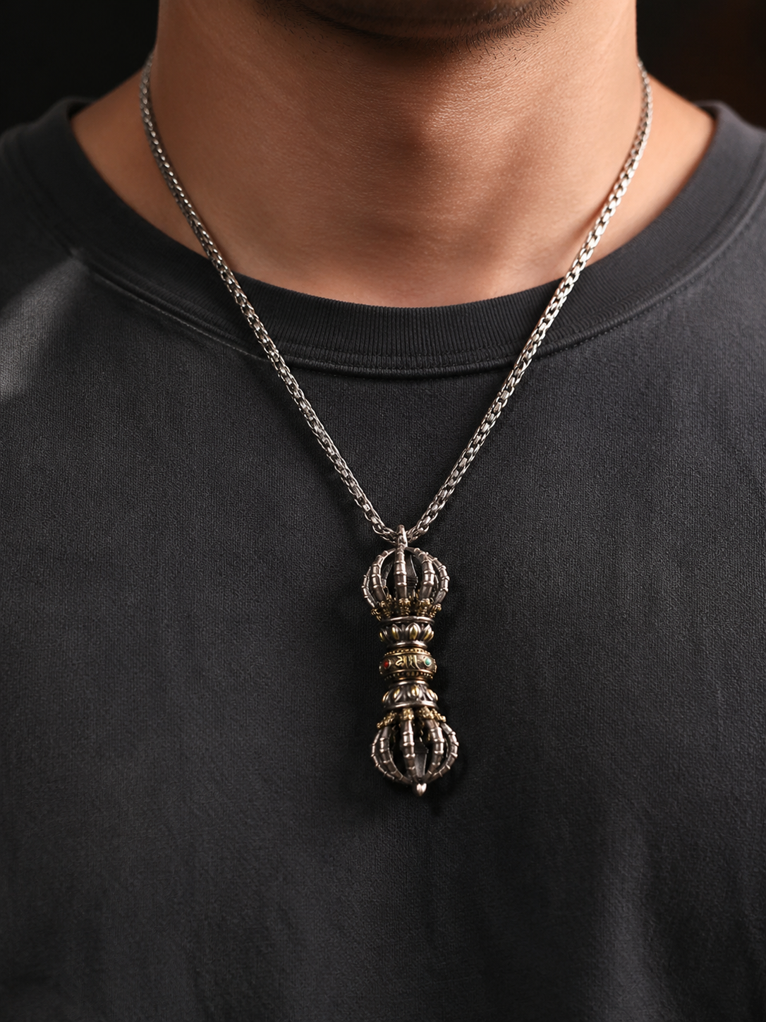 Handcrafted 925 Silver Tibetan Vajra Phurba Necklace