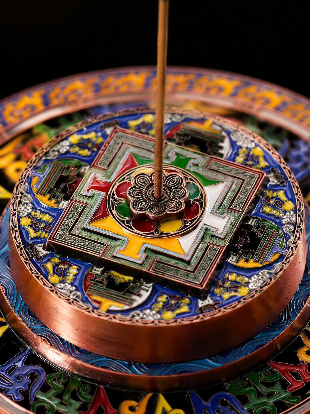 Tibetan Mandala Enamel Incense Holder Tray