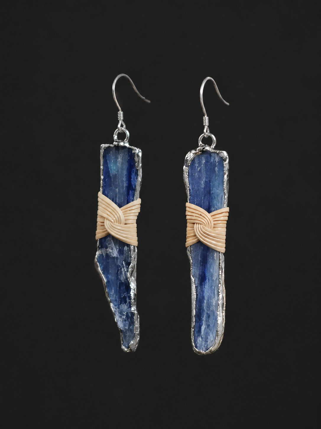 Tibetan Raw Blue Crystal Bamboo Woven Drop Earrings