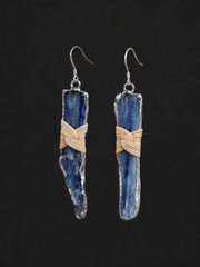 Tibetan Raw Blue Crystal Bamboo Woven Drop Earrings