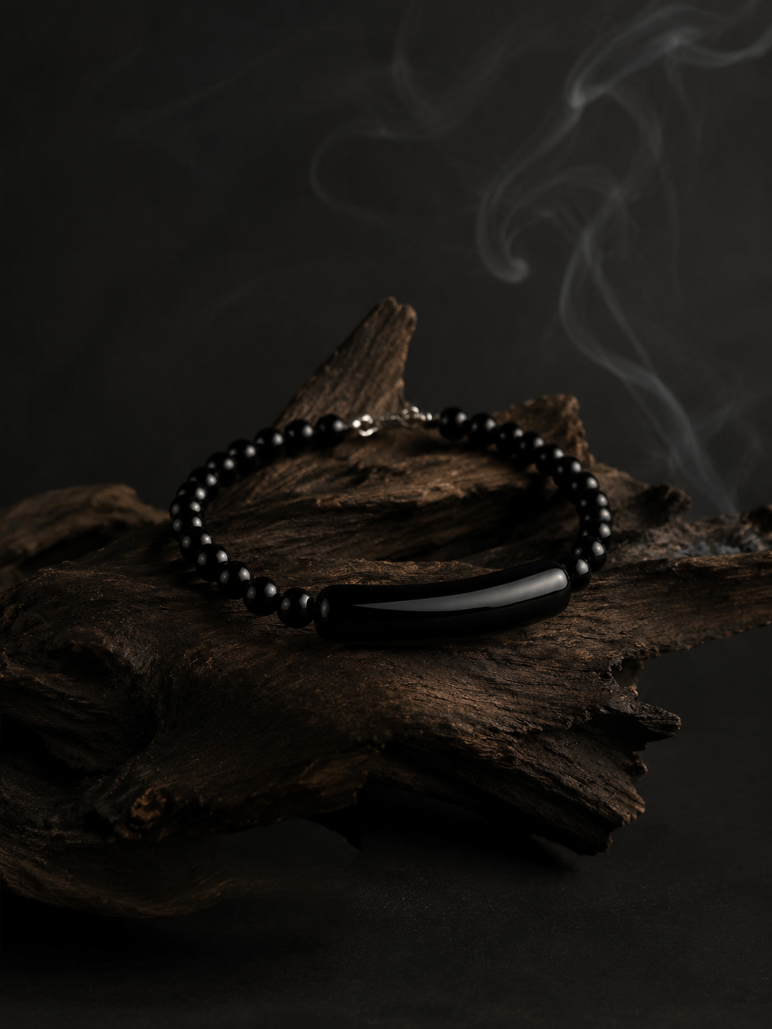 Tibetan Black Obsidian & Sterling Silver Bracelet