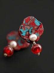 Vintage Tibetan Lacquer-Style Dangle Earrings