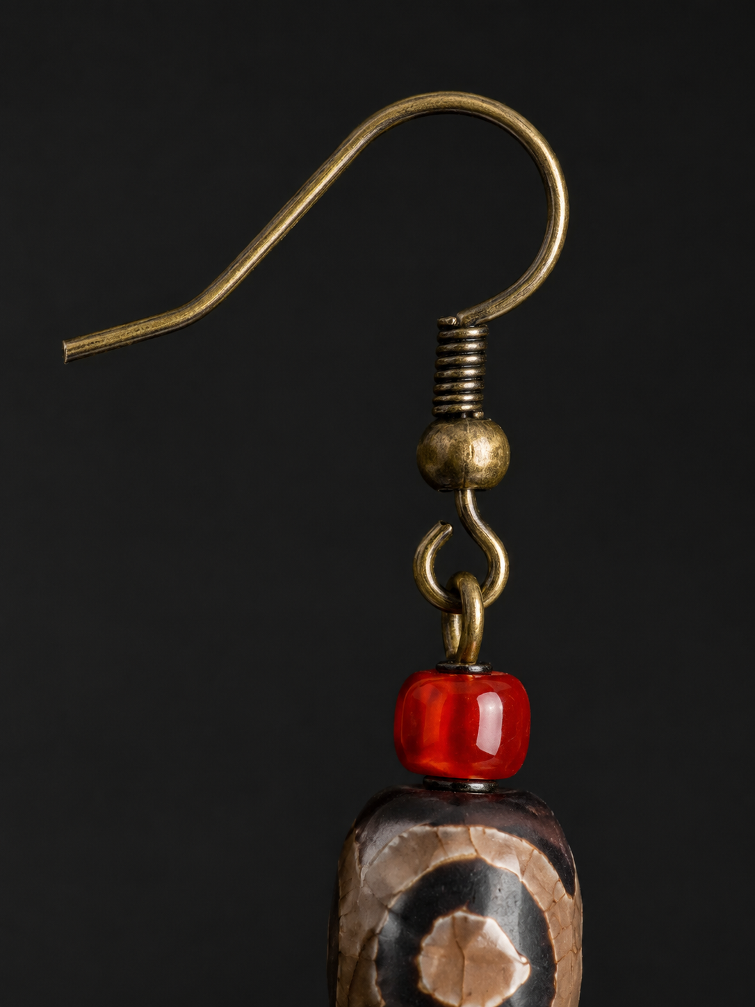 Vintage Tibetan Red Agate Dzi Earrings