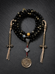 Tibetan Golden Obsidian 108 Mala Bead Wrap Bracelet