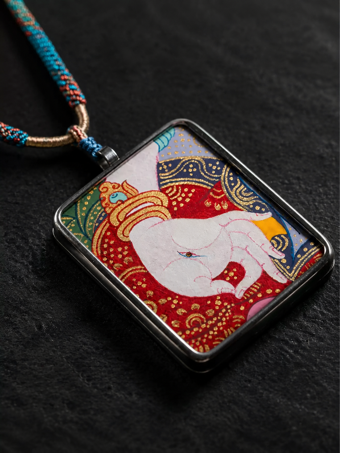 Handmade Tibetan White Tara Eye of Wisdom Thangka Necklace