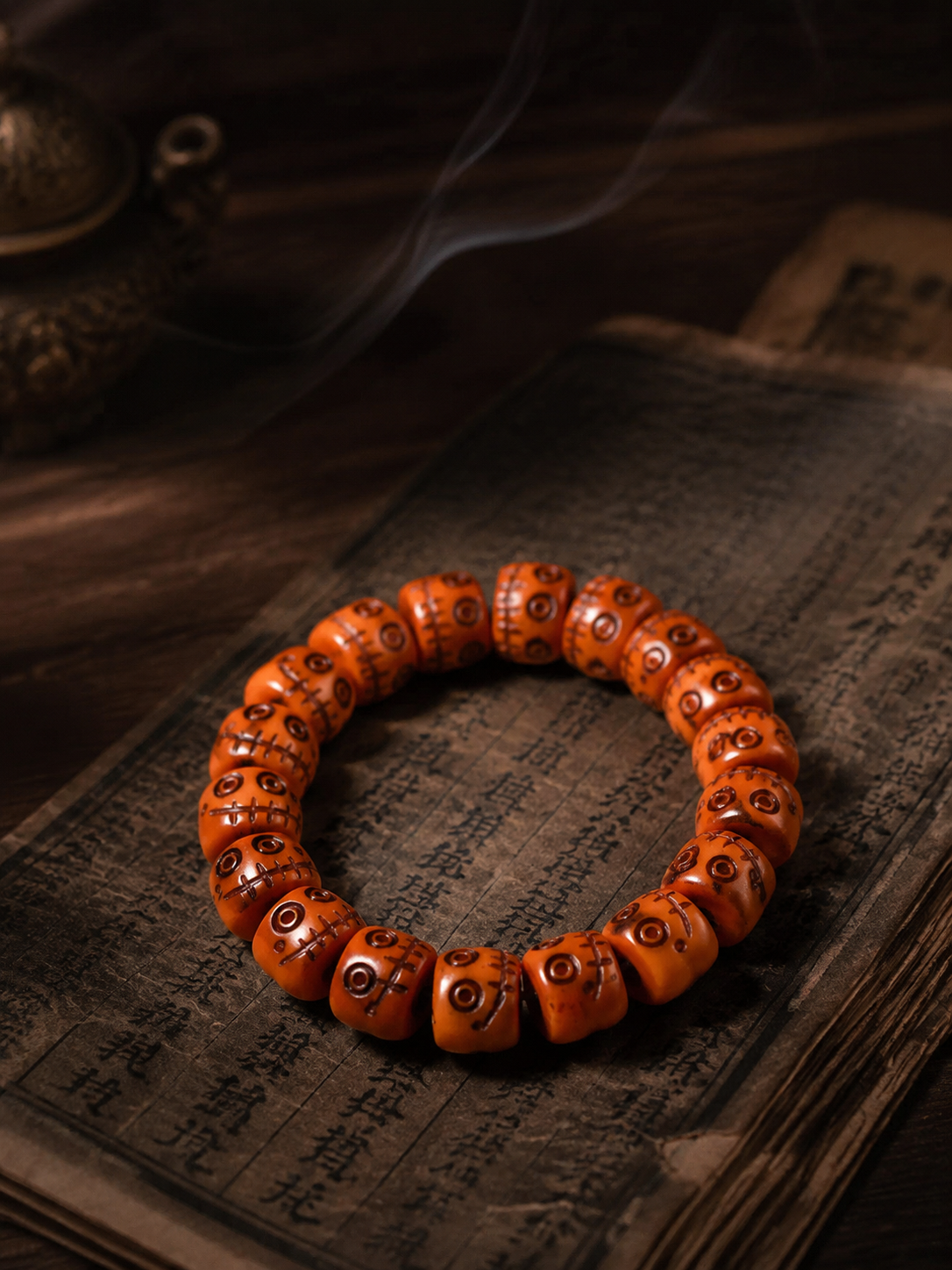 Handmade Tibetan Camel Bone Carved Skull Bracelet
