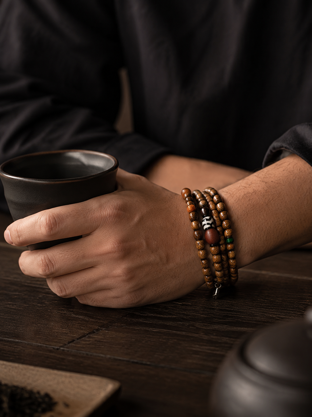 Vintage Tibetan Star Moon Bodhi & Dzi Bead Wrap Bracelet