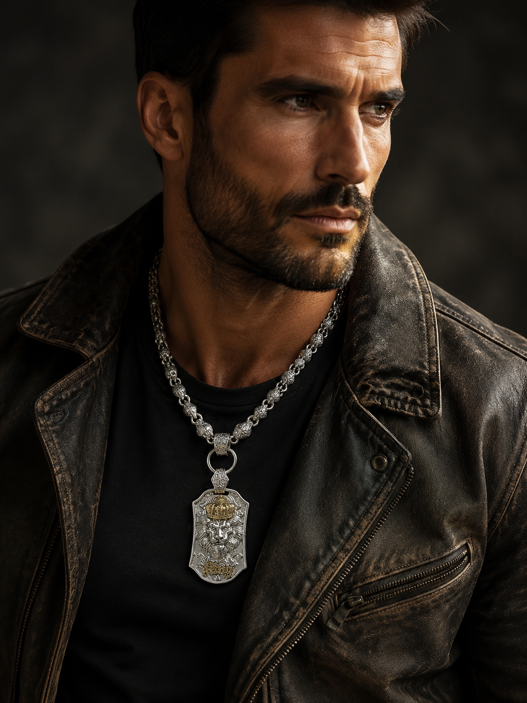 Handmade Tibetan Silver Crowned Lion King Necklace