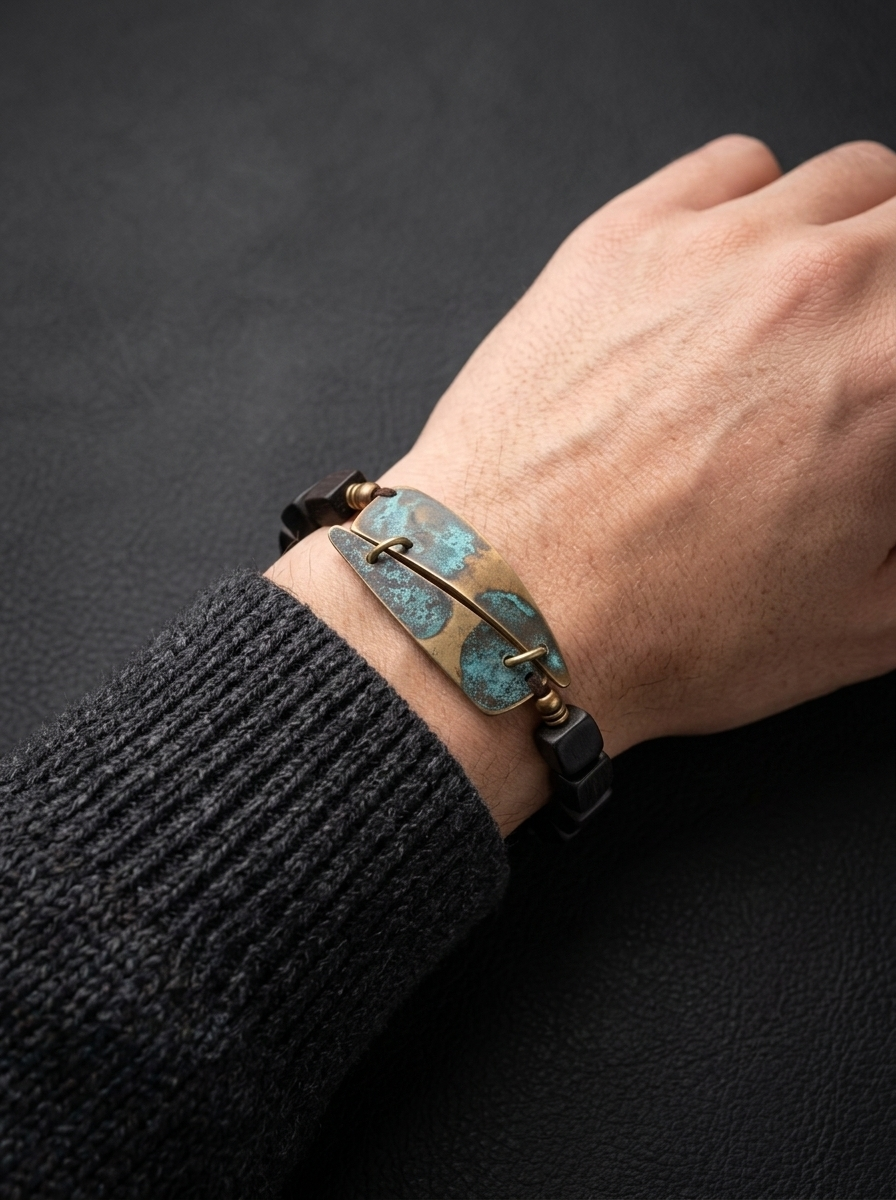 Tibetan Ebony Wood & Vintage Bronze Bracelet