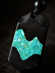 Handmade Tibetan Ebony Wood & Turquoise Mountain Pendant Necklace