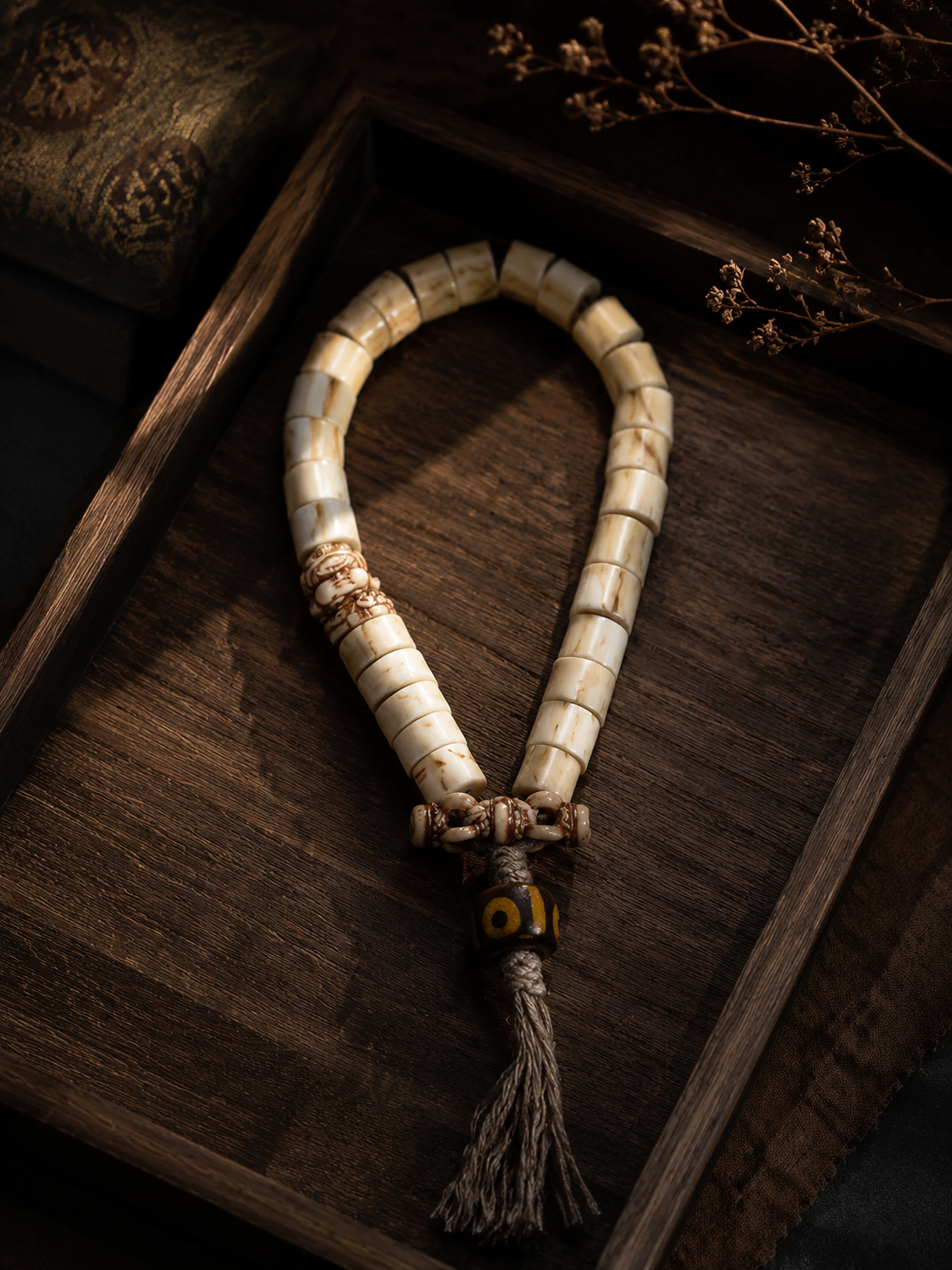 Handcrafted Tibetan Yak Bone & Antler 27-Bead Mala Bracelet
