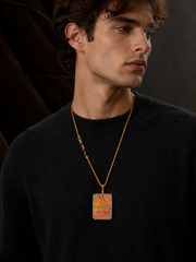 Hand-Painted Yellow Jambhala Thangka Pendant Necklace