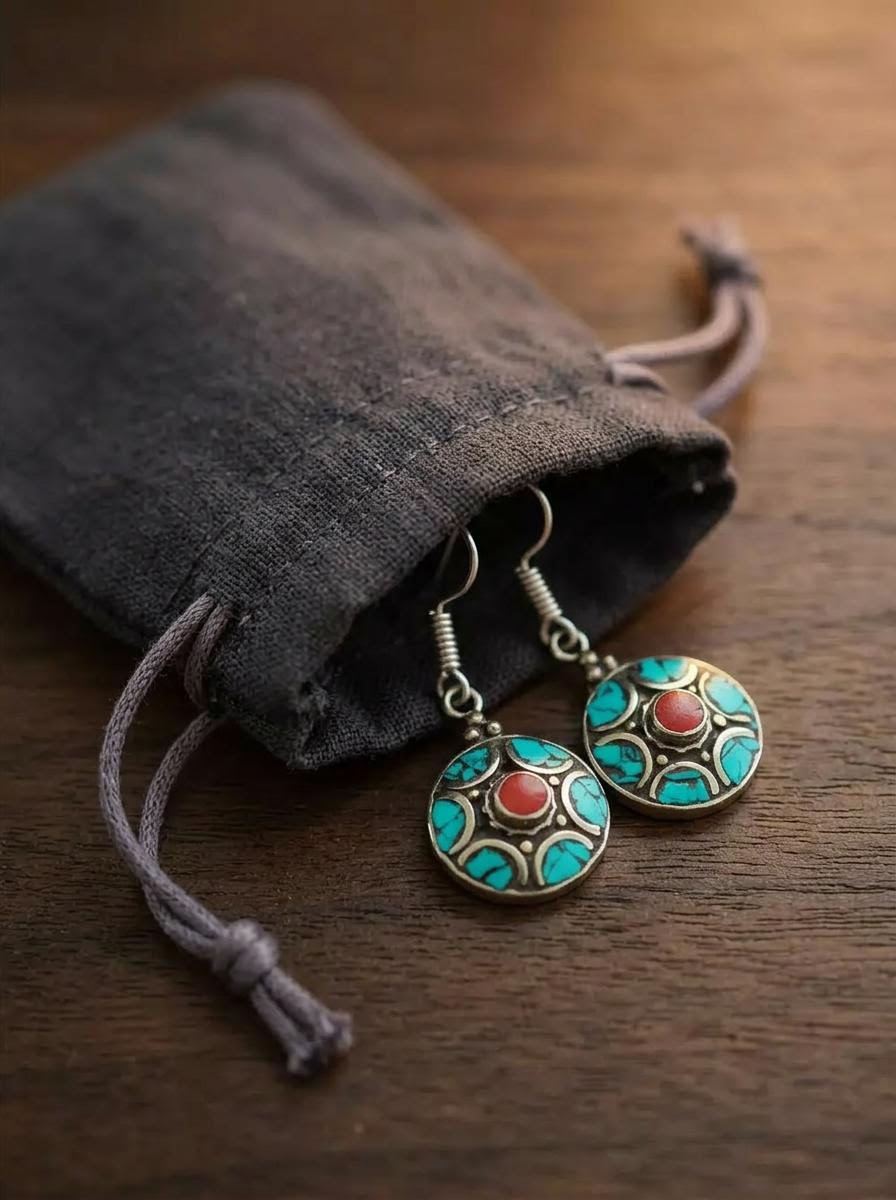 Authentic Tibetan Turquoise Boho Drop Earrings