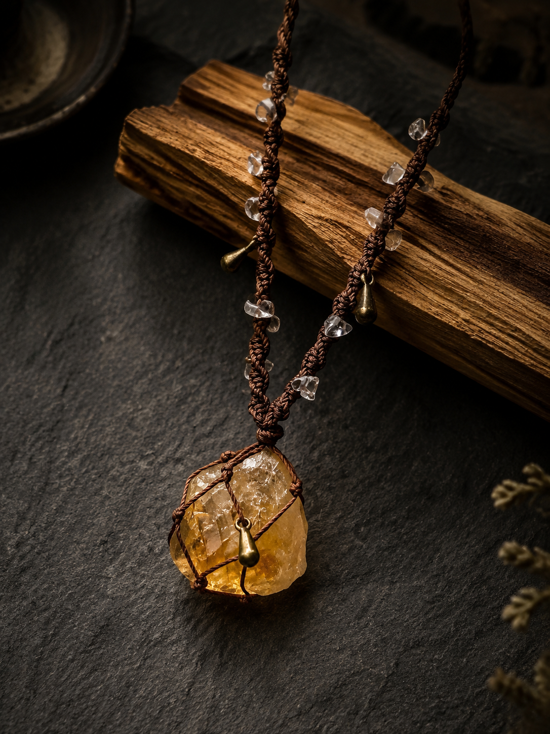 Handmade Tibetan Raw Crystal Macrame Pendant Necklace