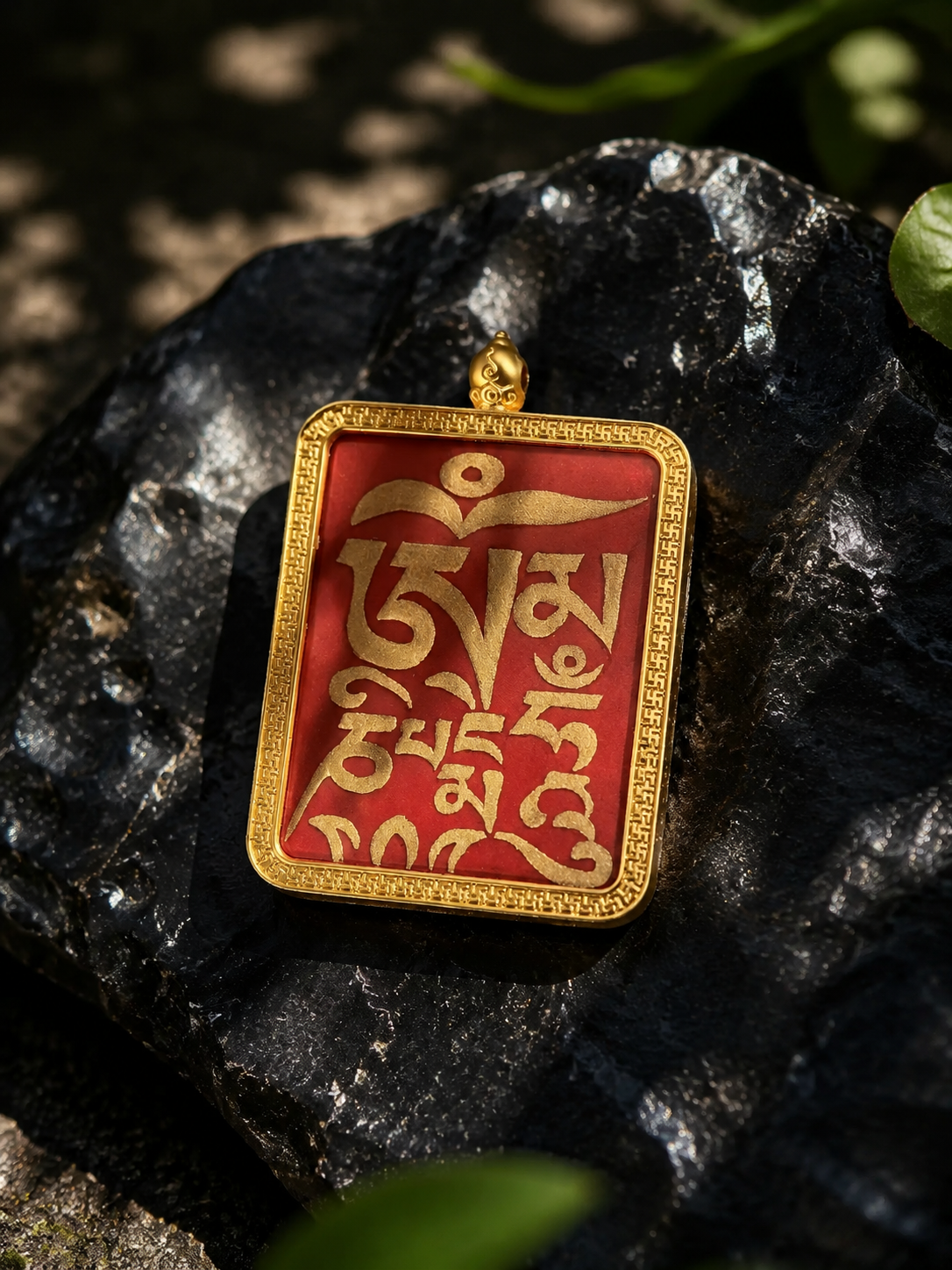 Tibetan Hand-Painted Cinnabar Thangka Mantra Pendant Amulet