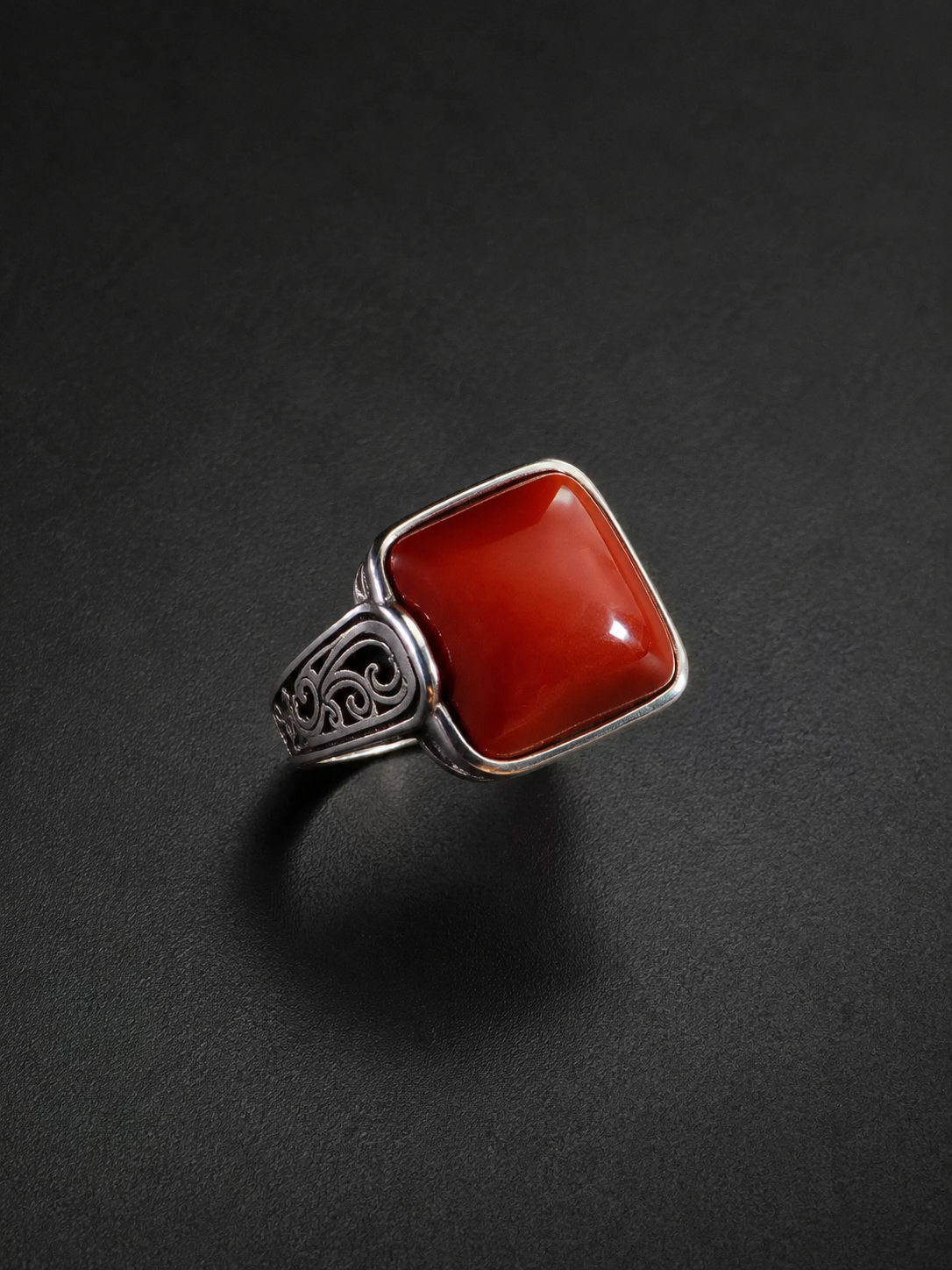 Vintage S925 Silver Nanhong Red Agate Square Ring