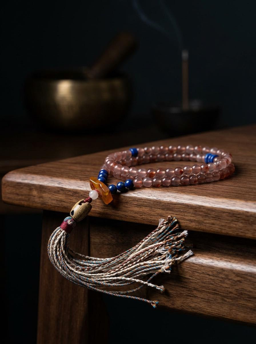 Men's Tibetan Red Agate & Lapis Lazuli 108 Mala Bracelet