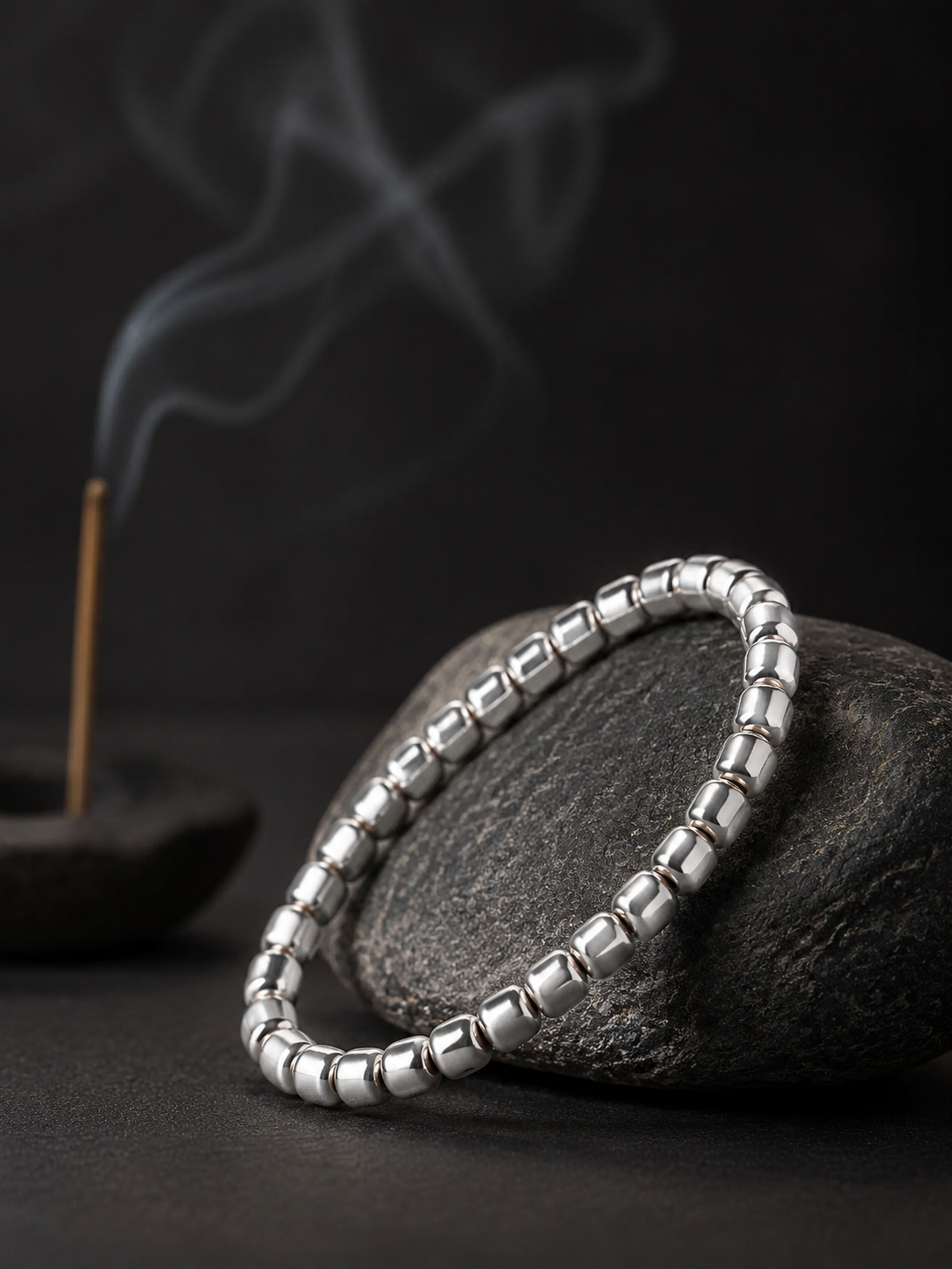 Tibetan 999 Fine Silver Barrel Bead Mala Bracelet