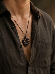 Hand-Carved Ebony Wood Abstract Pendant Adjustable Necklace