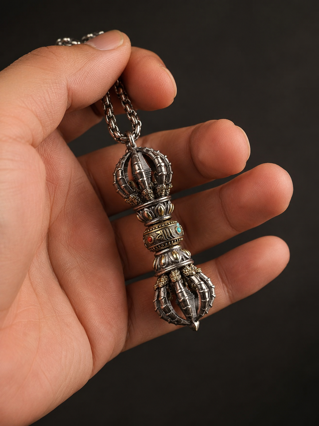 Handcrafted 925 Silver Tibetan Vajra Phurba Necklace