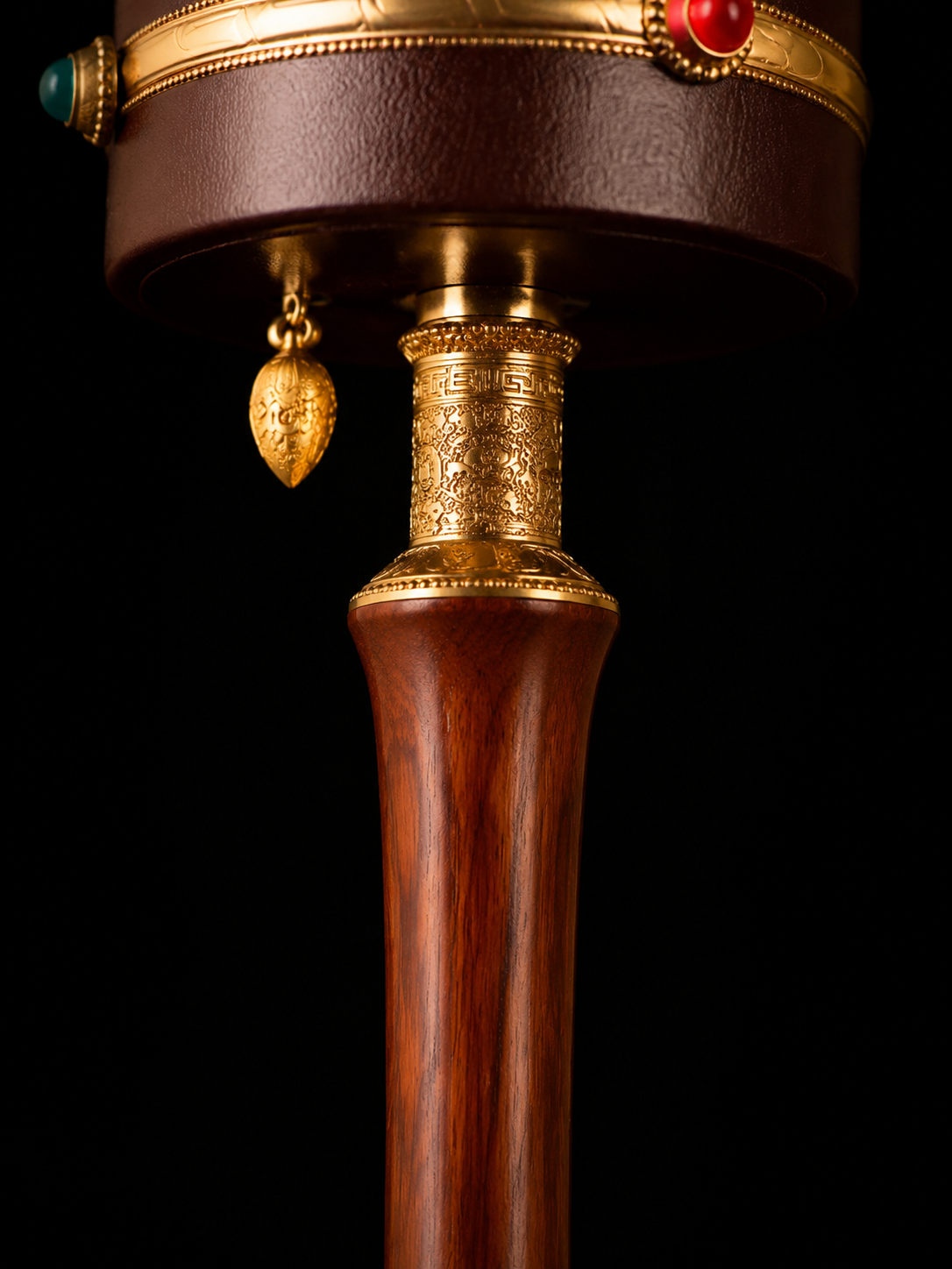 Large Tibetan Handheld Prayer Wheel - Leather & Brass