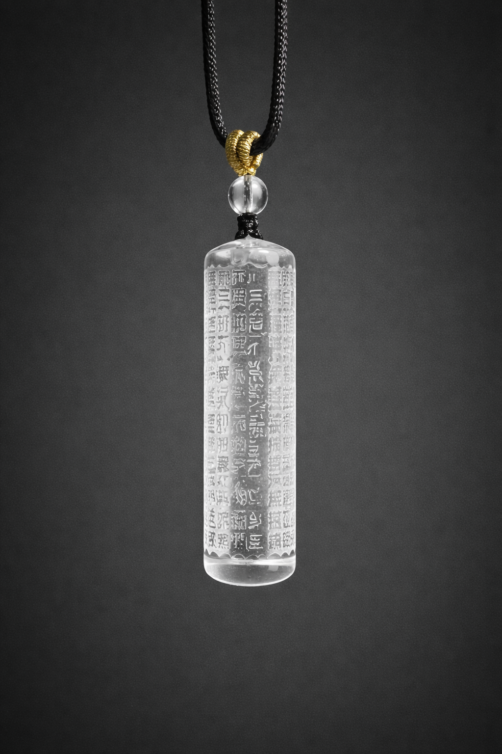 Tibetan Clear Quartz Heart Sutra Pendant Necklace