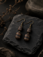 Vintage Tibetan Agarwood Gold-Inlaid Earrings