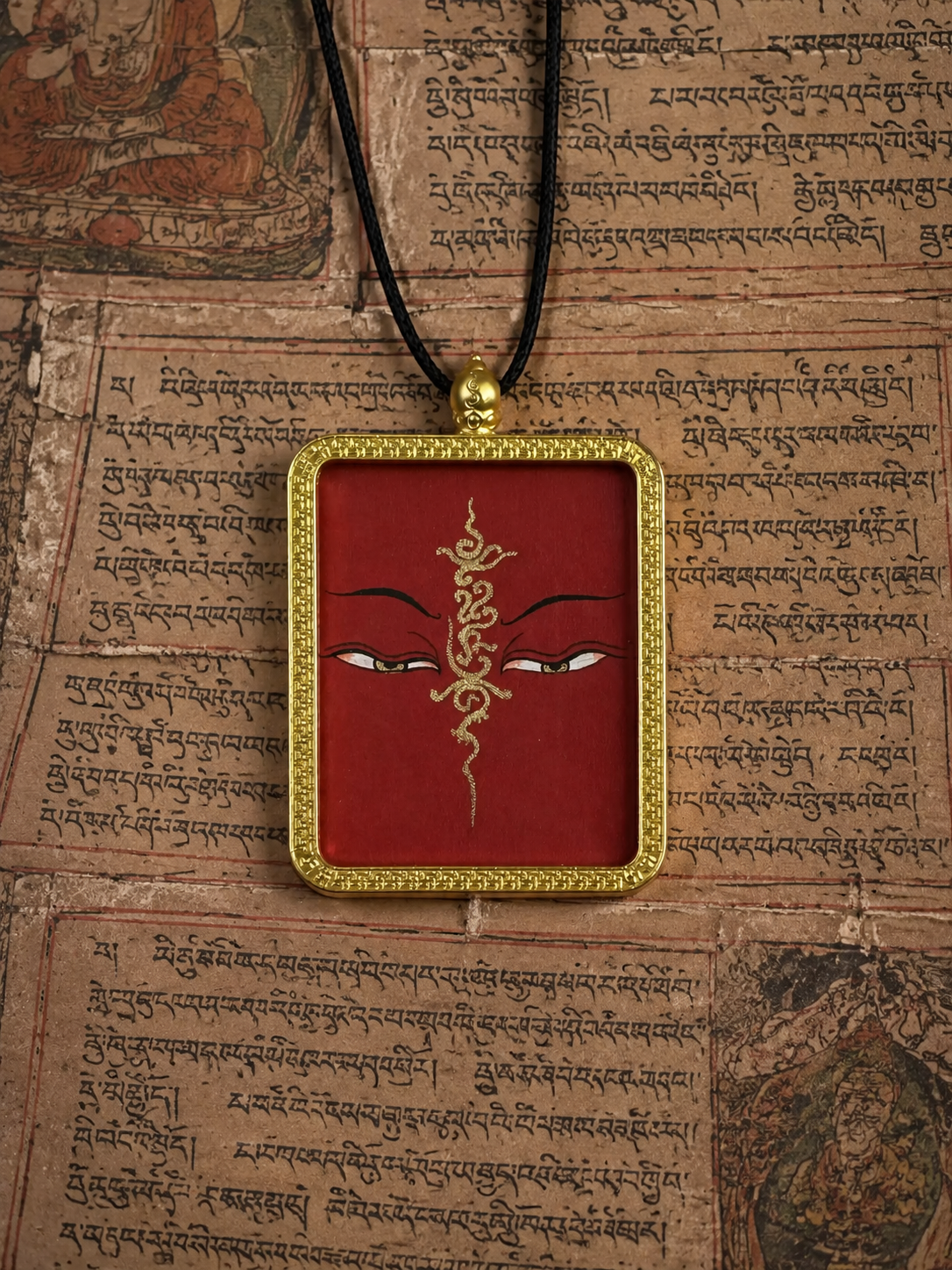Tibetan Hand-Painted Buddha Eyes Thangka Pendant