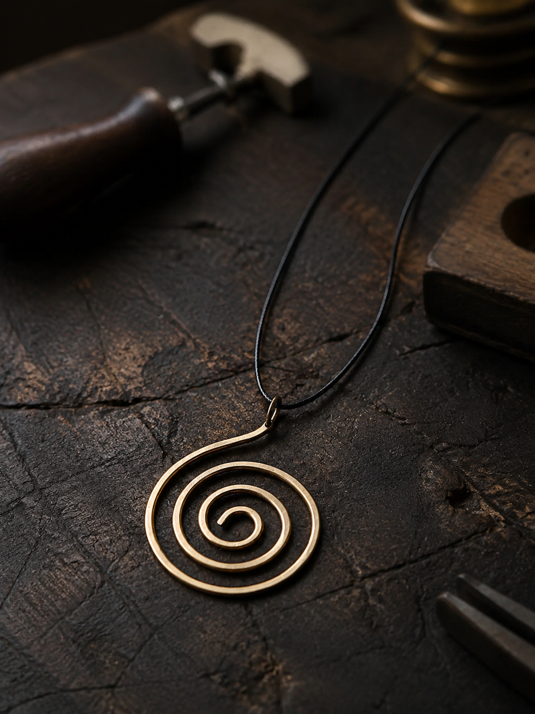 Handmade Brass Spiral Pendant Minimalist Zen Necklace