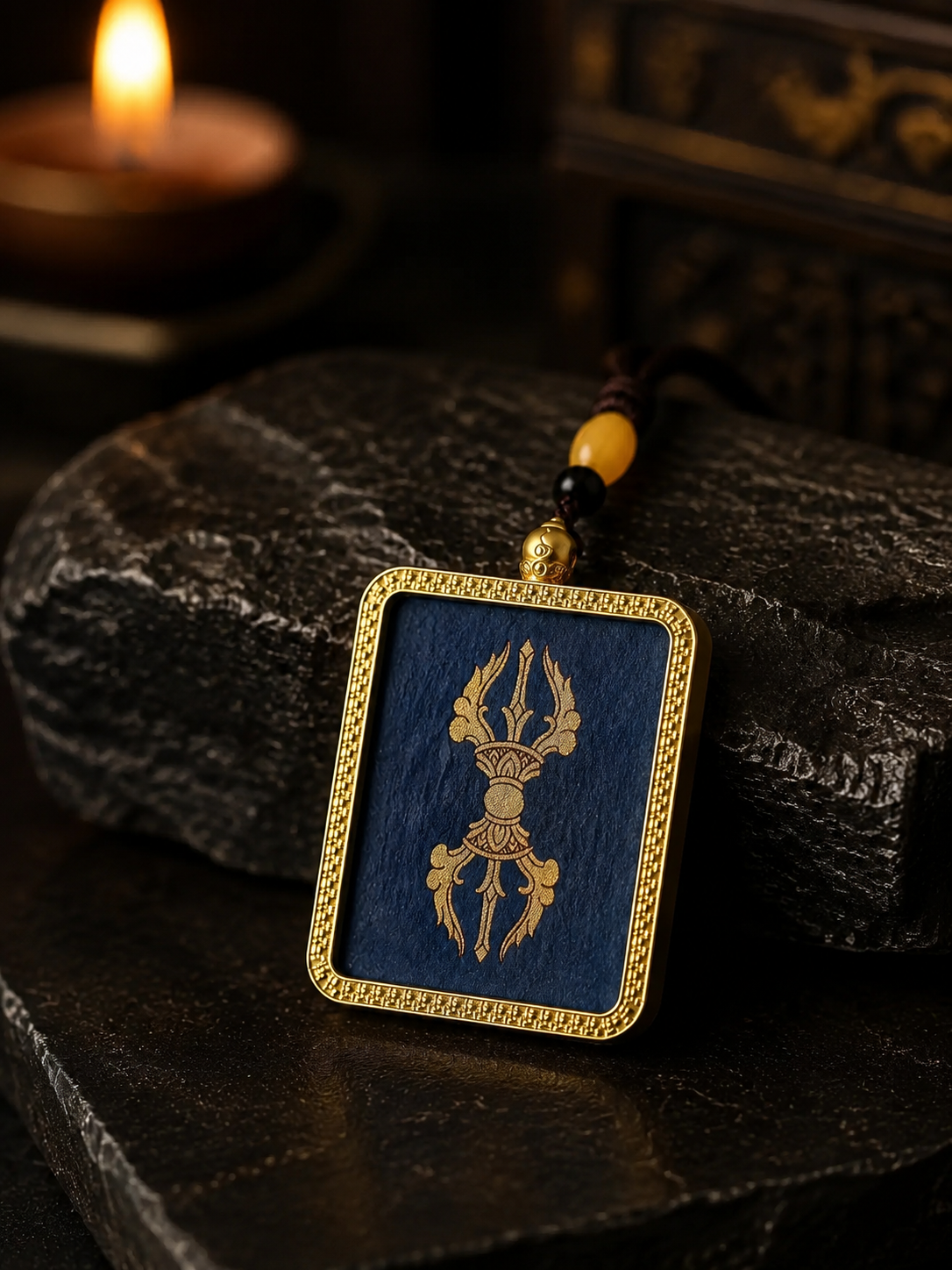 Hand-Painted Tibetan Thangka Vajra Amulet Necklace
