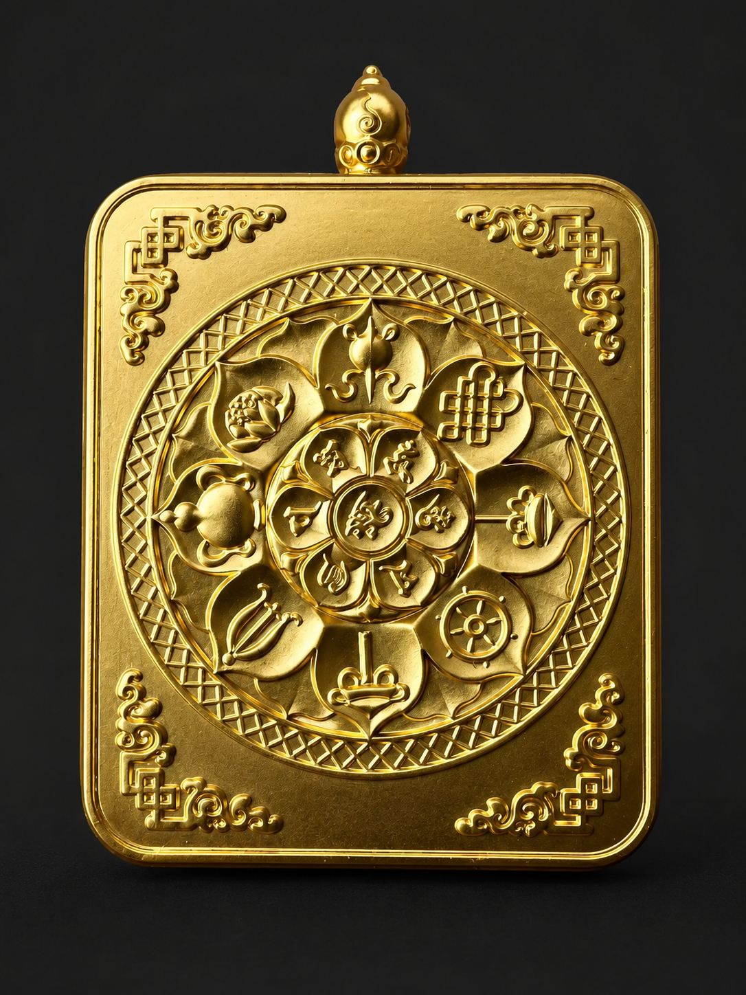 Hand-Painted Tibetan Thangka Pendant - Three Lords Amulet