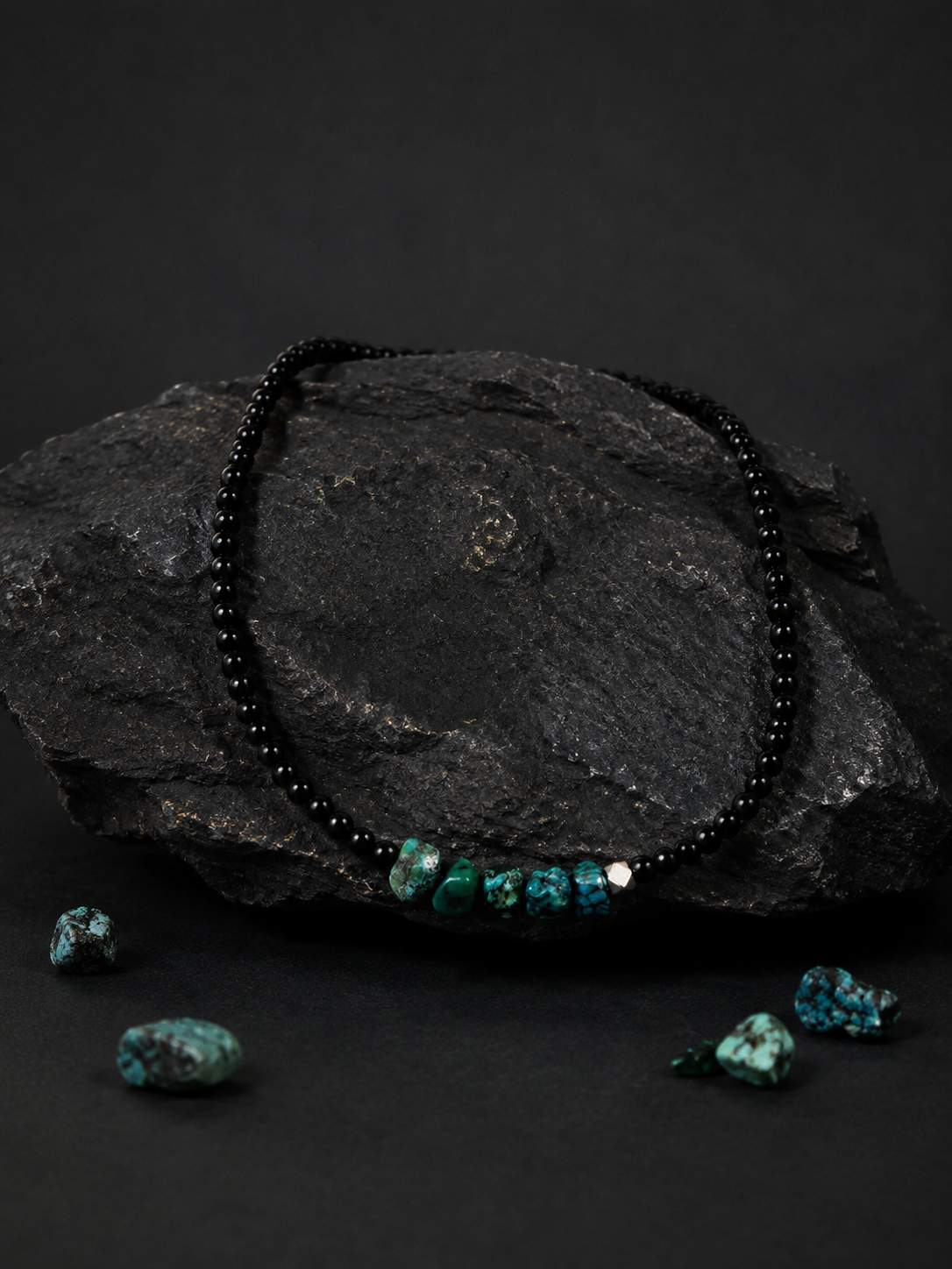 Tibetan Raw Turquoise & Black Agate Beaded Choker