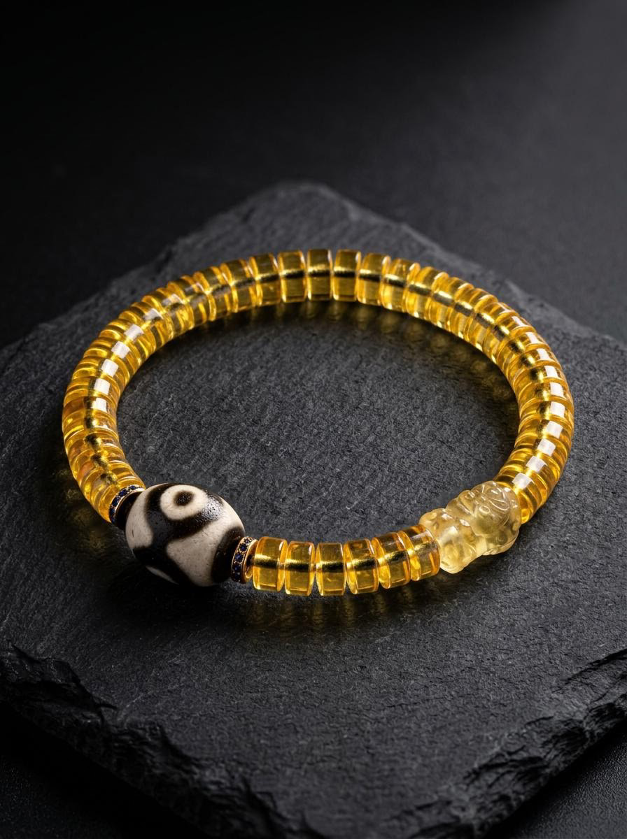 Tibetan 3-Eyed Dzi & Citrine Wealth Bracelet
