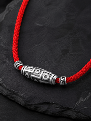Tibetan 9-Eye Dzi Bead 999 Silver Amulet Necklace