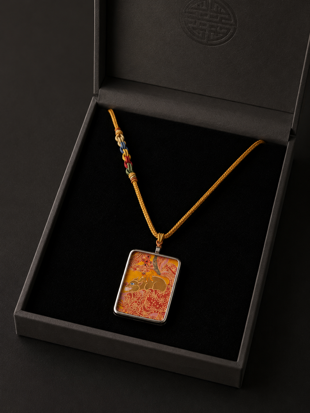 Hand-Painted Yellow Jambhala Thangka Pendant Necklace
