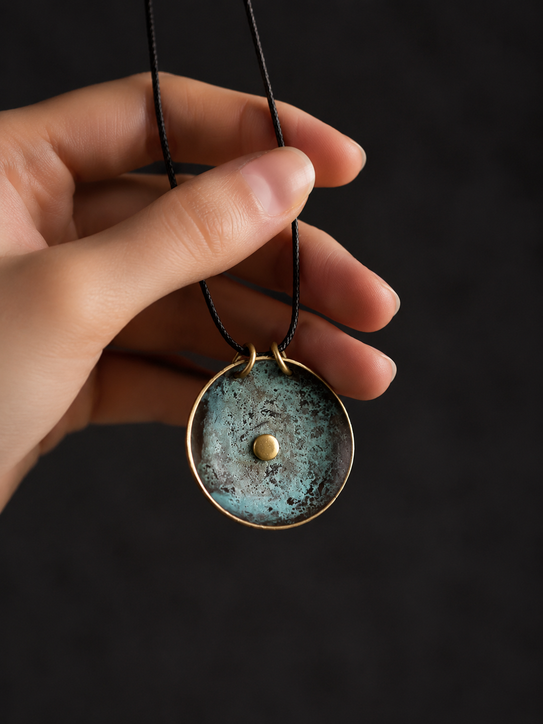 Handmade Rustic Bronze Patina Pendant Choker