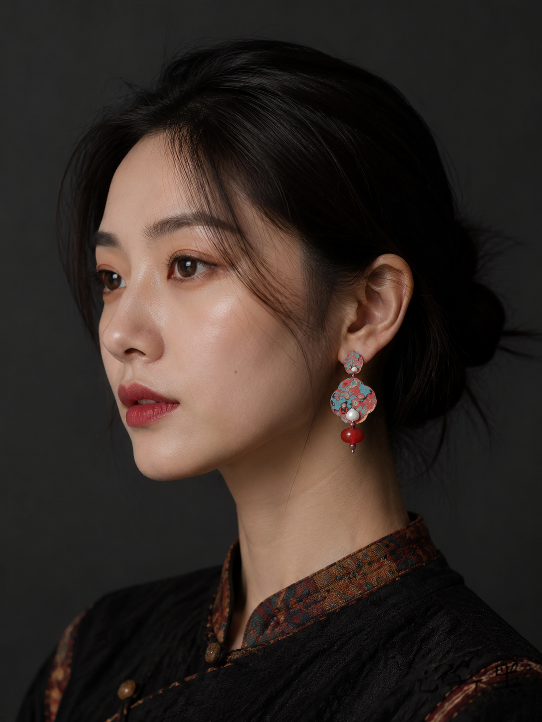 Vintage Tibetan Lacquer-Style Dangle Earrings