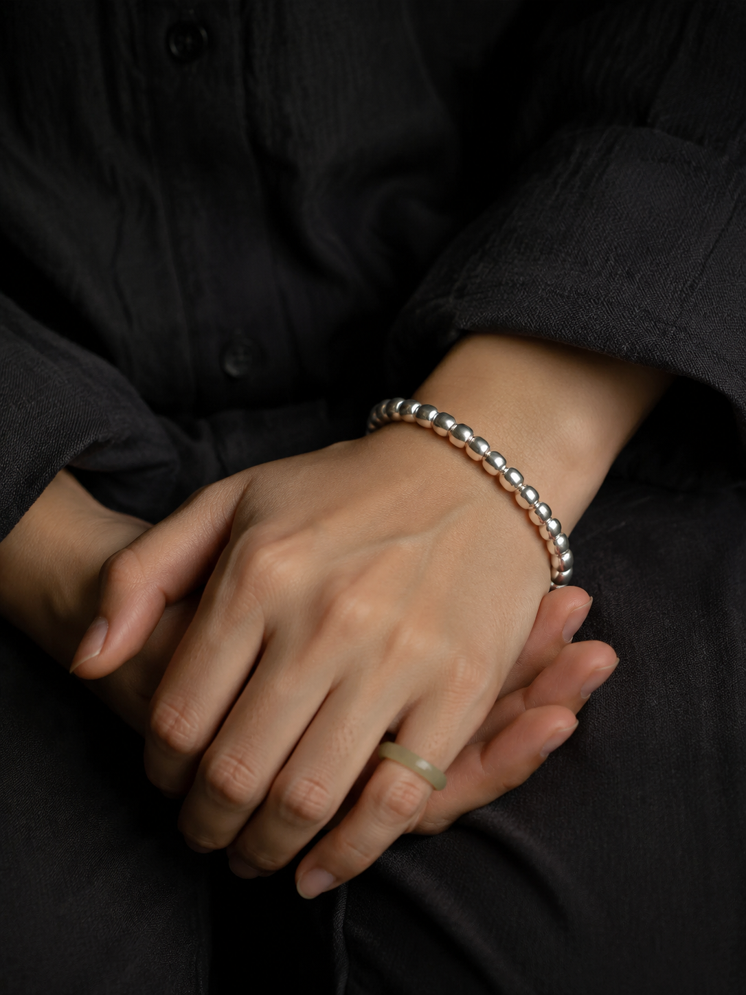Tibetan 999 Fine Silver Barrel Bead Mala Bracelet