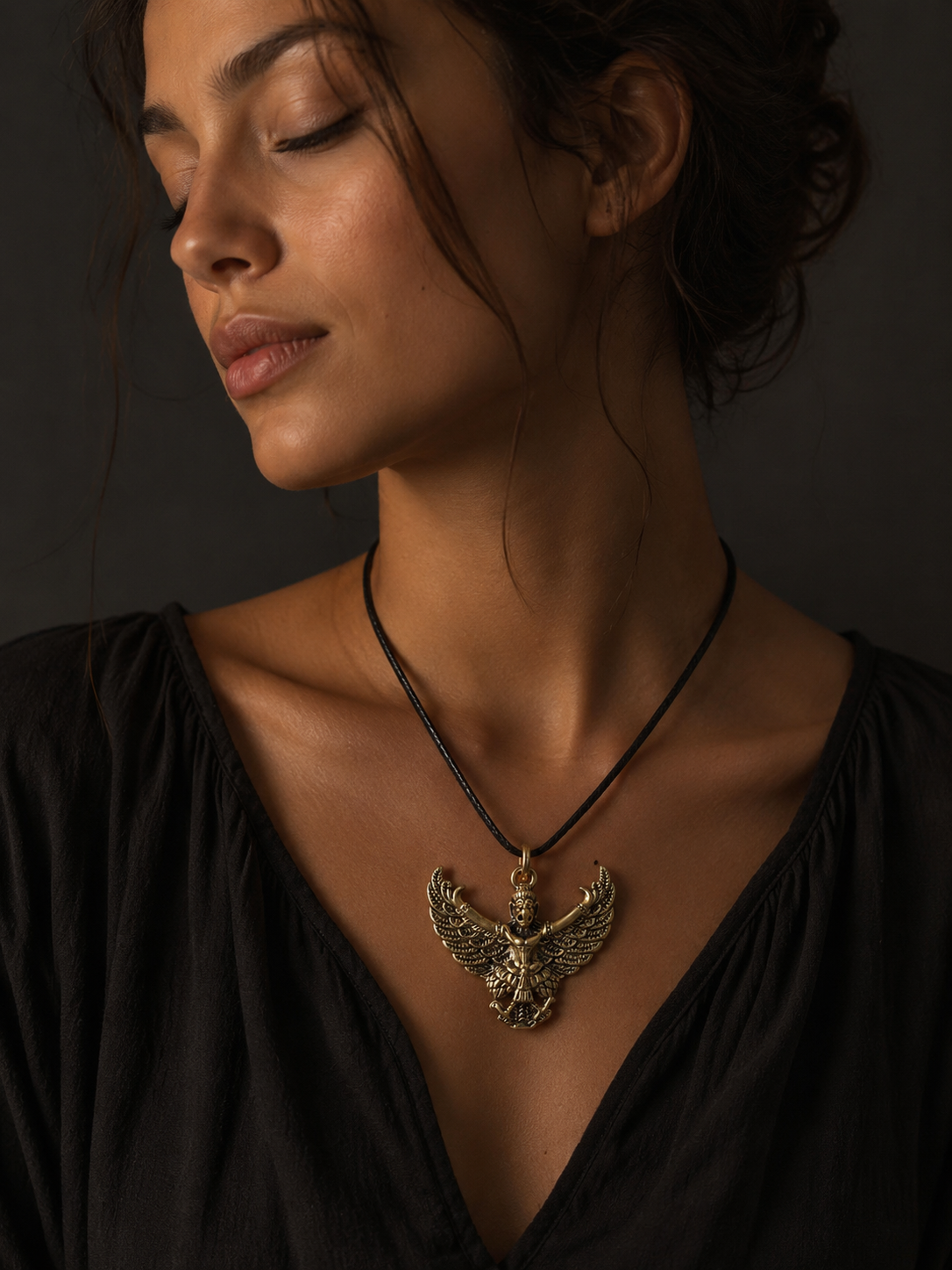 Vintage Tibetan Brass Garuda Pendant Necklace